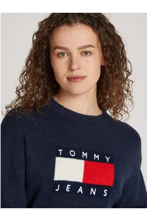 Tommy Hilfiger Gebreide trui TJW MELANGE FLAG SWEATER EXT in grote maten, met wolpercentage en elastaan