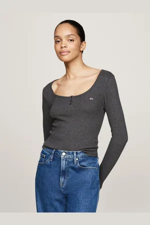 Tommy Hilfiger Henleyshirt TJW MELANGE HENLEY LS EXT met diepe ronde hals, knoopsluiting, lange mouw, logo-vlag