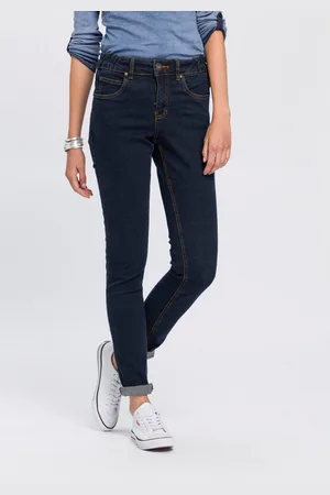 ARIZONA Slim fit jeans Tailleband met zij-elastiek inzet smalle pasvorm, skinny jeans, used-wassing, hoge taille