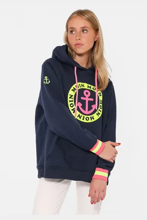 Zwillingsherz Hoodie met print "moin" en "anker" in neonkleuren