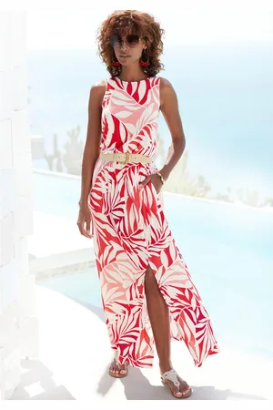 Lascana Maxi-jurk met alloverdruk en split, jersey jurk, zomers-elegant