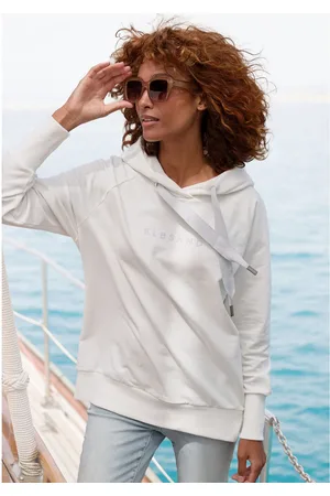 ELBSAND Hoodie Svana met logoprint, comfortabele hoodie, zijslitsen