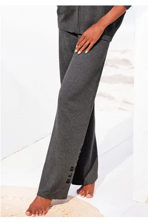 ELBSAND Tricotbroek -Loungebroek met wijde pijpen en geborduurd logo, loungewear