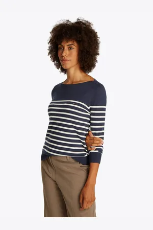 Tommy Hilfiger Gebreide trui CO JERSEY STITCH BOAT-NK SWEATER met -merklabel op de mouw