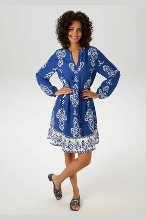 Aniston Tuniekjurk met ornamentprint en omgekeerd volant - nieuwe collectie (Met afneembare koordbindband)