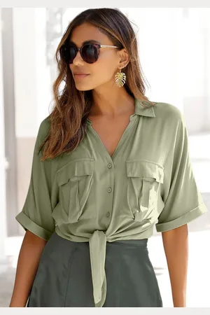 Lascana Blouse met korte mouwen met knoopdetail en knoopsluiting, blazerkraag, damesblouse