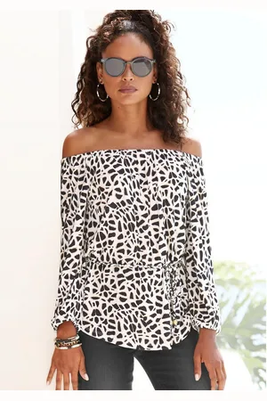 Lascana Shirt met carmenhals met animal print en strikceintuur, blouseshirt, 3/4 mouwen