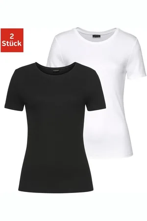 Lascana T-shirt van zacht ribmateriaal (Set van 2)