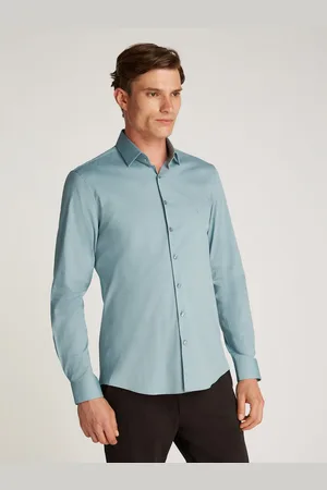 Calvin Klein Businessoverhemd POPLIN STRETCH SLIM SHIRT met kent-kraag, logoprint op borsthoogte