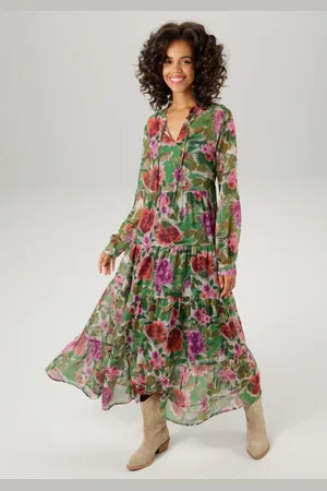 Aniston Maxi-jurk met kleurharmonieuze bloemenprint in batik-look (Met jersey onderjurk)