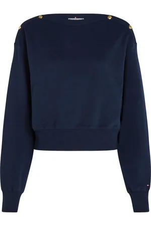 Tommy Hilfiger Sweatshirt CRV GOLD BTN BOAT-NK SWTSHRT in grote maten, met gouden knop, u-boot halslijn