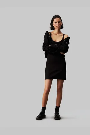 Calvin Klein Jurk met spaghettibandjes WOVEN LABEL RIB TANK DRESS
