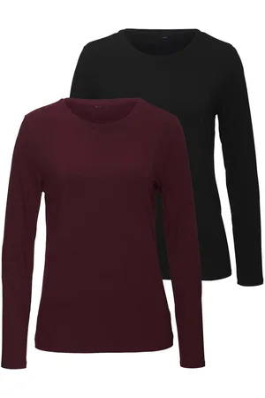 Lascana Shirt met lange mouwen Van zachte viscose-stretch van zachte viscosekwaliteit (Set van 2)