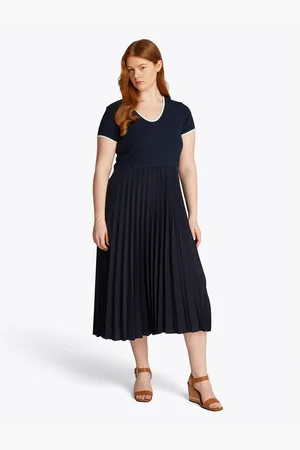 Tommy Hilfiger Blousejurk CRV CONTRAST SOFT V-NK DRESS in grote maten, met diepe ronde hals