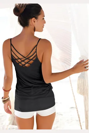 Lascana Top met spaghettibandjes met gekruiste bandjes, zomertop met bijzondere rug