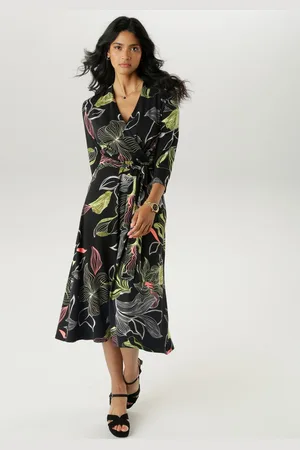 Aniston Jerseyjurk met v-hals in wikkellook en binddetail - nieuwe collectie