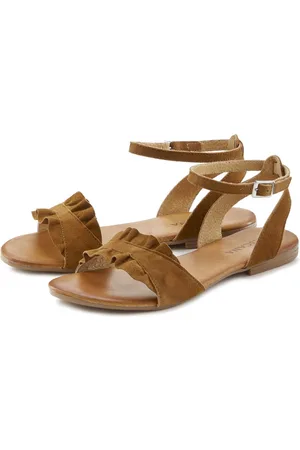 Lascana Sandalen Zomerschoen Sandalette, zomerschoen van hoogwaardig leer met kleine ruches