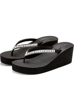 Lascana Badslippers Sandaal, pantoletten, badschoen met sleehak en parels VEGAN
