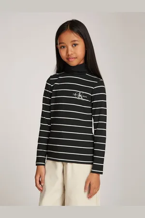 Calvin Klein Colshirt Slim Roll Neck Stripe Ls T-Shirt voor kinderen tot 16 jaar en met logo-opdruk