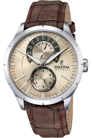 Festina Multifunctioneel horloge Retro Horloge, quartz, herenhorloge, leren band, datum