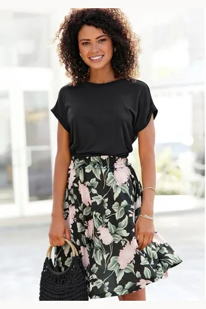 Buffalo Jerseyjurk met paperbag stijl tailleband en bedrukte rok, korte zomerjurk, strandjurk