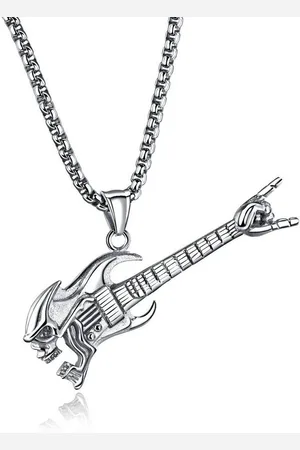 Firetti Ketting met hanger Sieraad cadeau gitaar, doodskop, gestructureerd, gedeeltelijk zwart