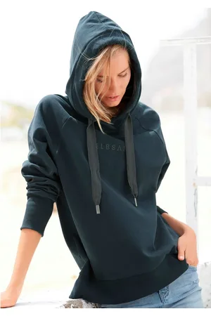 ELBSAND Hoodie Svana met logoprint, comfortabele hoodie, zijslitsen