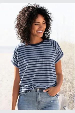 ELBSAND Shirt met korte mouwen Caira met strepen, t-shirt van katoenmix, sportief en comfortabel