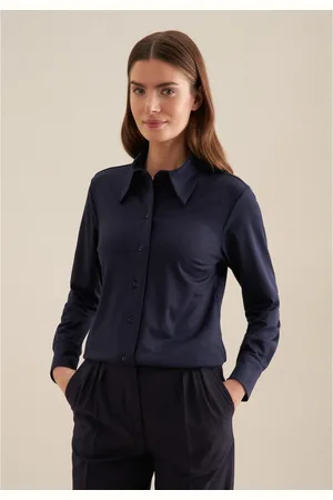 Seidensticker Overhemdblouse Zwarte roos Lange mouwen kraag uni
