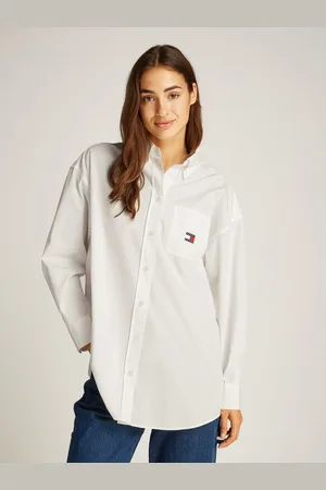 Tommy Hilfiger Overhemdblouse TJW OVS BADGE POPLIN SHIRT EXT in grote maten, popeline, lange mouw, badge