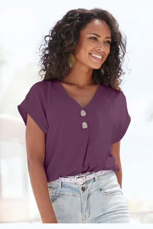 Lascana Blouse zonder sluiting met modieuze knopen, luchtige korte mouwen blouse, zomers