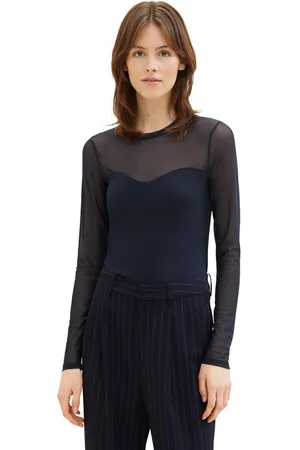 TOM TAILOR Shirt met lange mouwen met mesh en elastaan