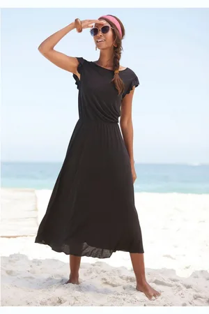 beachtime Midi-jurk van viscose-jersey, zomerjurk met korte mouwen, strandjurk, basis