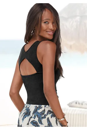 QS by s.Oliver Geribde tanktop met cut-outs op de rug, sportief dametop van elastisch katoen