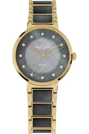 Jacques Lemans Solarhorloge Eco Power, 1-2108E Polshorloge, dameshorloge, parelmoer wijzerplaat, Swarovski-kristallen