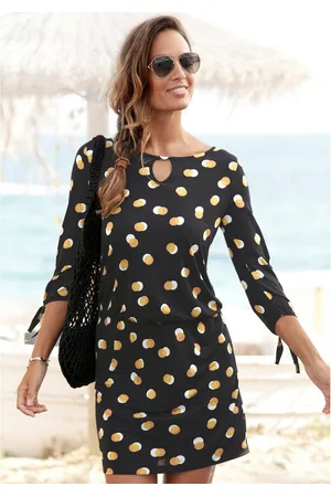 Buffalo Jerseyjurk met bandjes om te knopen, kort zomerjurk met 3/4-mouwen, strandjurk