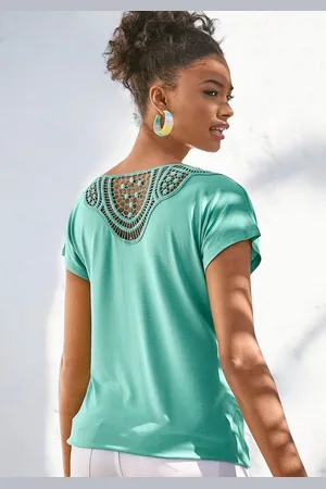 vivance collection Shirt met korte mouwen Met haakwerk aan de achterkant