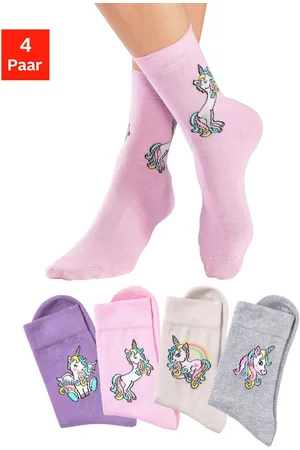 H.I.S Basic sokken met eenhoorn motieven (set, 4 paar)