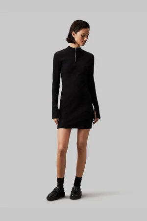 Calvin Klein Sweatjurk VARIEGTAED RIB HALF ZIP LS DRESS