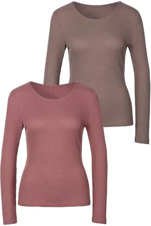 Lascana Shirt met lange mouwen In modieuze piqué-optiek van onderhoudsvriendelijke kwaliteit met viscose (Set van 2)
