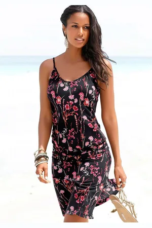 Lascana Strandjurk met bloemenprint, nauwsluitende zomerjurk, jersey jurk