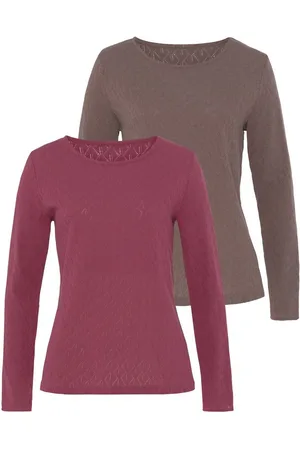 vivance collection Shirt met lange mouwen Met modieus ajourpatroon (2-delig, Set van 2)
