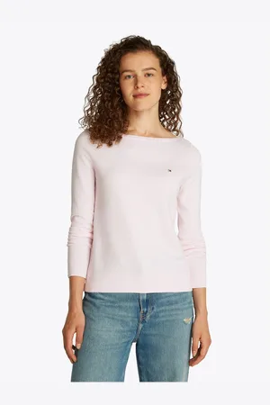 Tommy Hilfiger Gebreide trui CO JERSEY STITCH BOAT-NK SWEATER met -merklabel op de mouw