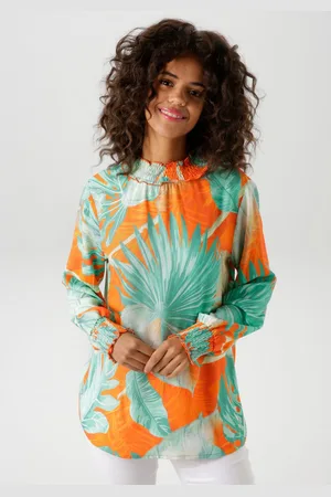 Aniston Blouse zonder sluiting met grootschalige bladerenprint in batik-dessin - nieuwe collectie