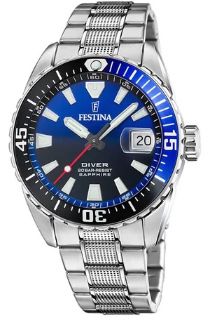 Festina Duikhorloge The Originals/Diver Horloge, quartzhorloge, herenhorloge, tot 20 bar waterdicht, stalen armband
