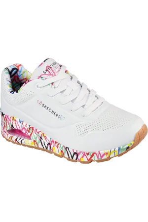 Skechers Sneakers met sleehak UNO-LOVING LOVE Vrijetijdsschoen, lage schoen, veterschoen met coole graffiti-print