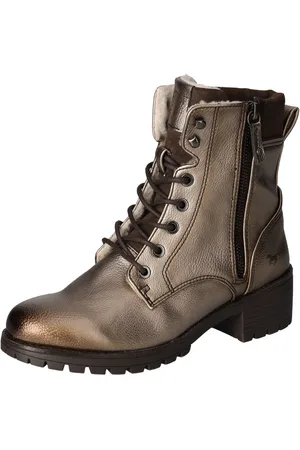 Mustang Veterschoenen veterschoenen, enkellaars, hakken, in metallic-look, smalle vorm