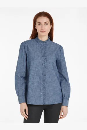 Tommy Hilfiger Shirtblouse CHAMBRAY RUFFLE RELAXED SHIRT met ruches, chambray kwaliteit