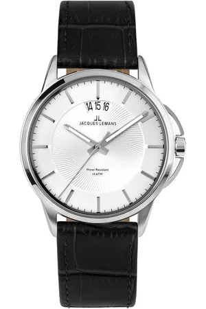 Jacques Lemans Kwartshorloge Sydney Horloge, herenhorloge, datum, leren band, gehard Crystexglas