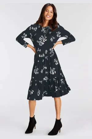 Laura Scott Jerseyjurk met ruches en bloemenpatroon